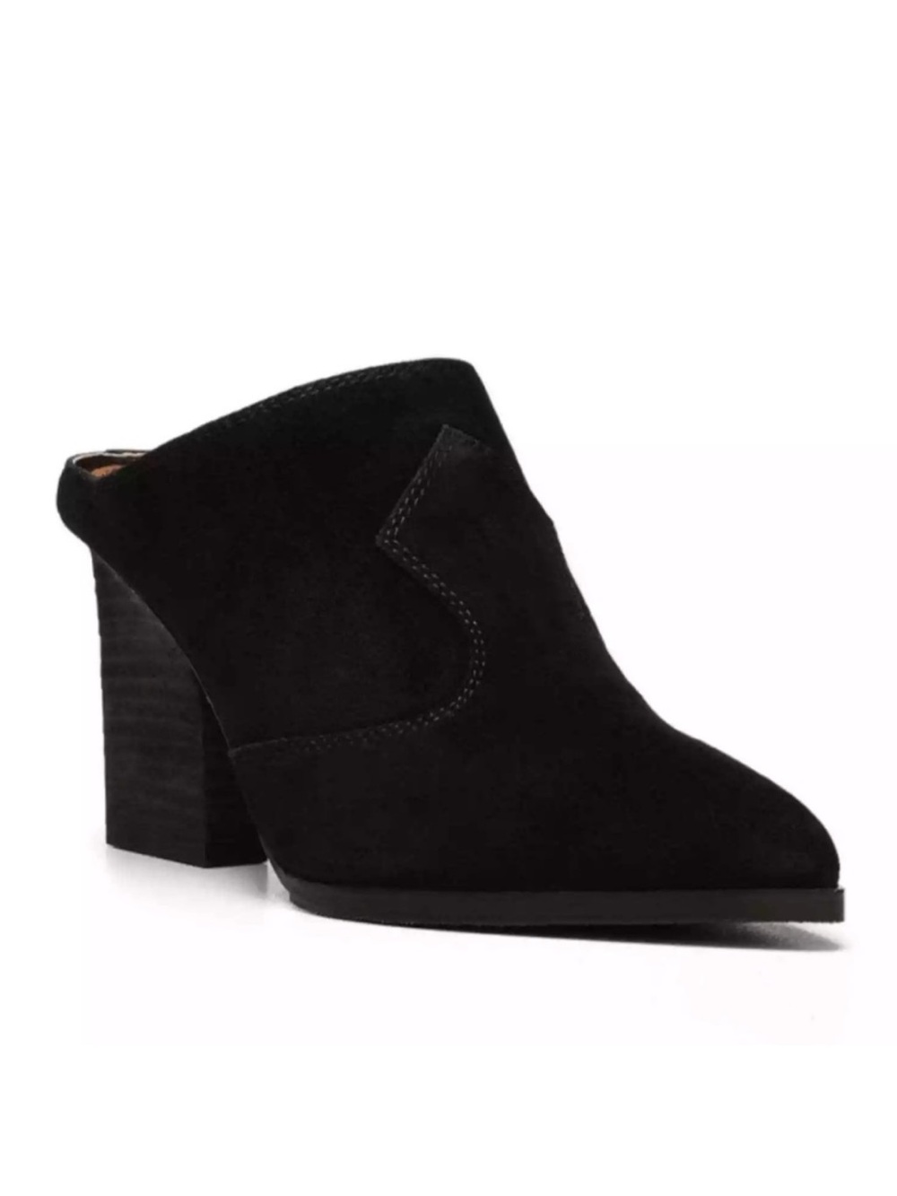 Donald J. Pliner Vama Calf Suede Heeled Mule Black Size 8.5